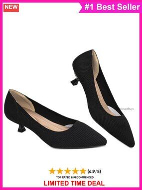 Kitten Heels Pointed Toe Knit Pumps Comfortable Slip On Dress Shoes